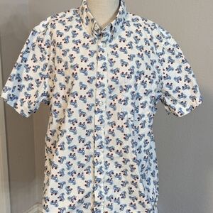 Men's White and Blue Patterned Shirt